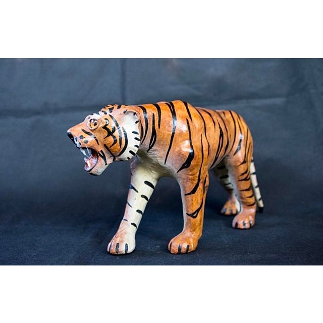 Mid-Century Modern Vintage Leather Sculpture Depicting a Tiger, Italy, 1970s For Sale - Image 3 of 11