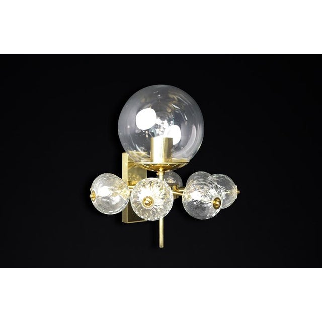 Mid-Century Wall Light with Brass Fixture & Hand-Blown Glass Globes, CZ, 1970s For Sale - Image 4 of 12