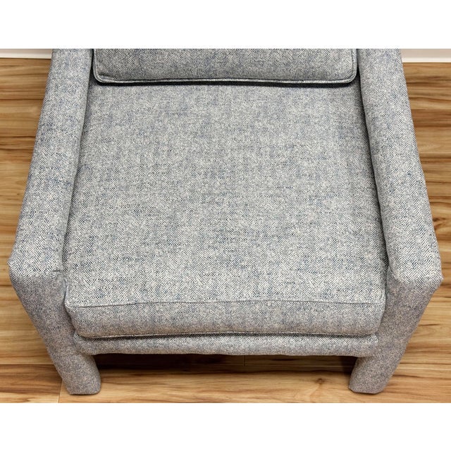 Newly Upholstered Vintage MCM Parsons Chair in Rich Blue Tweed For Sale - Image 12 of 12
