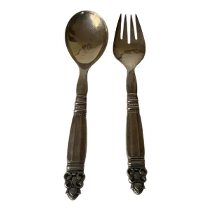 1920s Georg Jensen Sterling Salad Spoon & Fork Set- a Pair