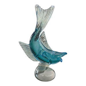 Mid Century Modern Murano Italian Art Glass Blue Fish by Flavio Poli