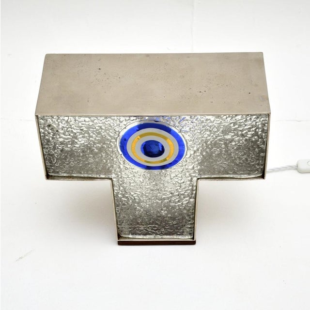 Metal Vintage Italian Glass and Steel Table Lamp, 1960 For Sale - Image 7 of 9