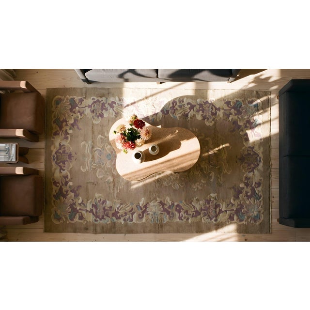 A Beige Ground Color Wiht Exquisite Geometric Pattern Antique Chinese Art Deco Rug For Sale - Image 13 of 15