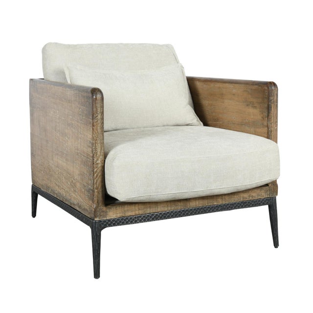 Modern Lodge Wood & Ivory Club Chair For Sale - Image 4 of 4