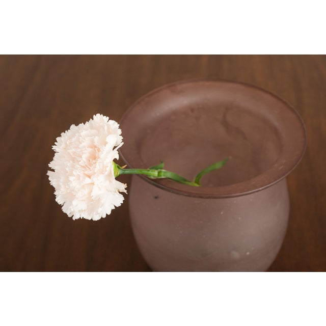 Purple Vintage Frosted Purple Glass Vase on Blue-Green Foot For Sale - Image 8 of 10