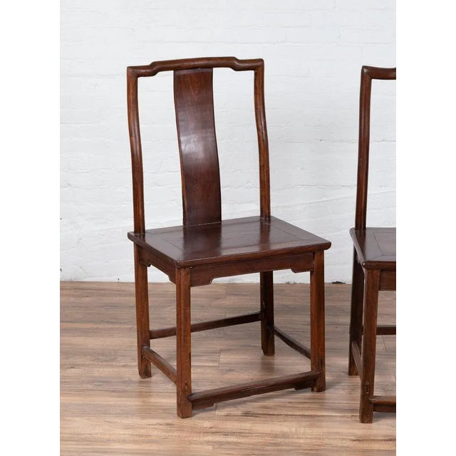 Chinese Elm Dark Patina Scholar's Ceremonial Chairs - a Pair For Sale - Image 9 of 13