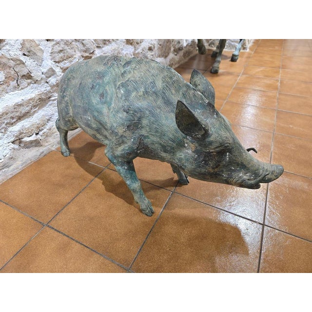 Italian Bronze Warthog Sculptures with Green Patina, 1950s, Set of 2 For Sale - Image 6 of 10