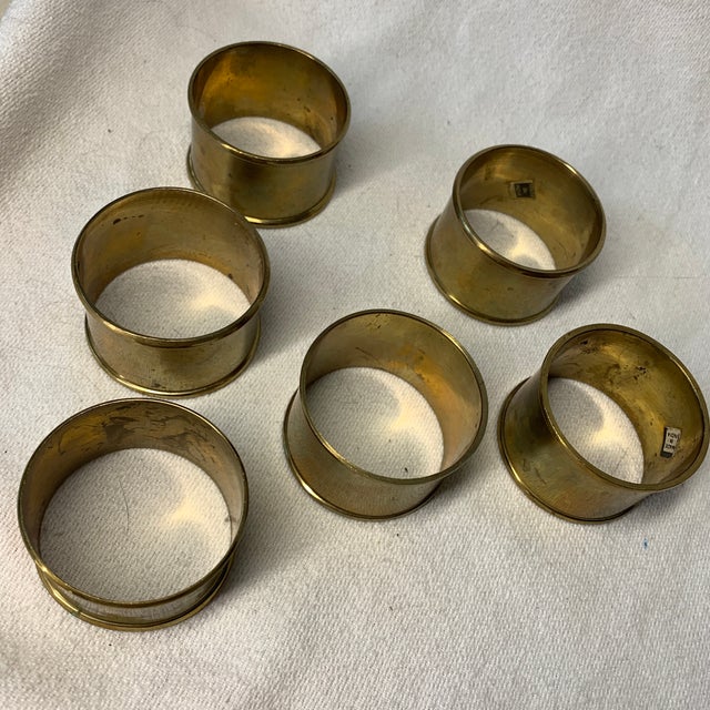 Mid-Century Modern Vintage Brass Napkin Rings - Set of 6 For Sale - Image 3 of 4