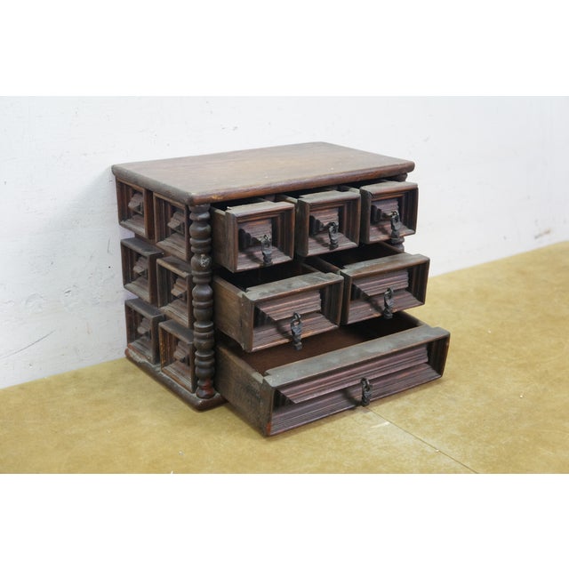 Late 20th Century Vintage Oak Geometric Brutalist Jewelry Trinket Keepsake Chest Box 12" For Sale - Image 5 of 17