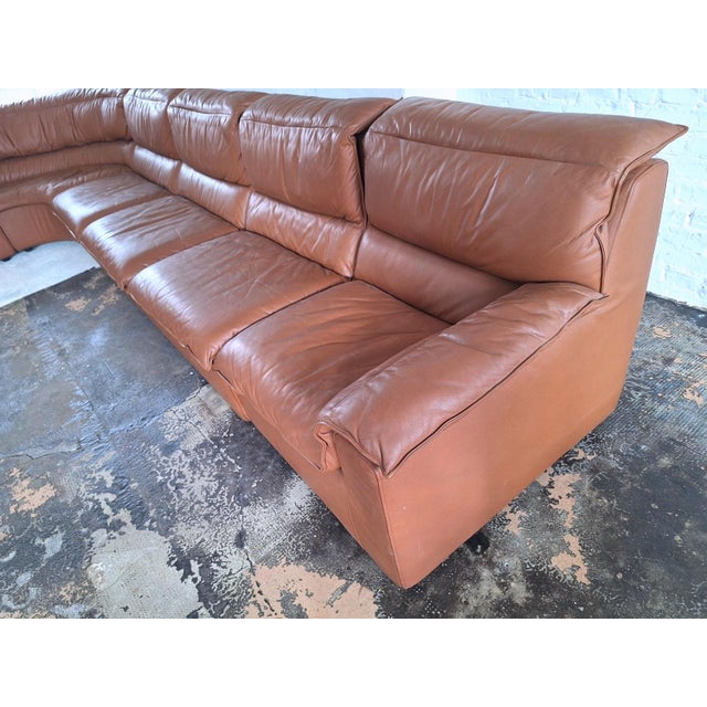 Large Italian Five-Piece Modular Corner Sofa Set in Cognac Leather, 1970s For Sale - Image 10 of 15