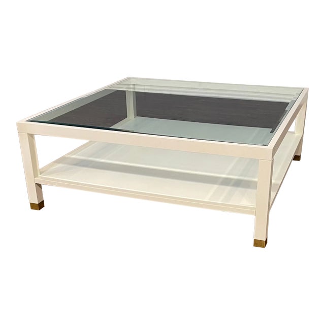 Contemporary Square Wood and Glass Cocktail Table by Highland House For Sale