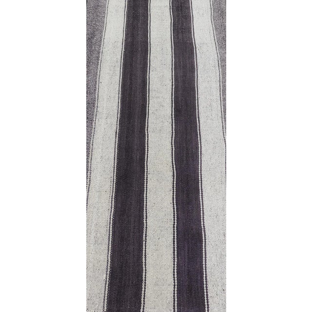 White Mid 20th Century Vintage Turkish Kilim With Vertical Stripes in Brown and Cream For Sale - Image 8 of 10