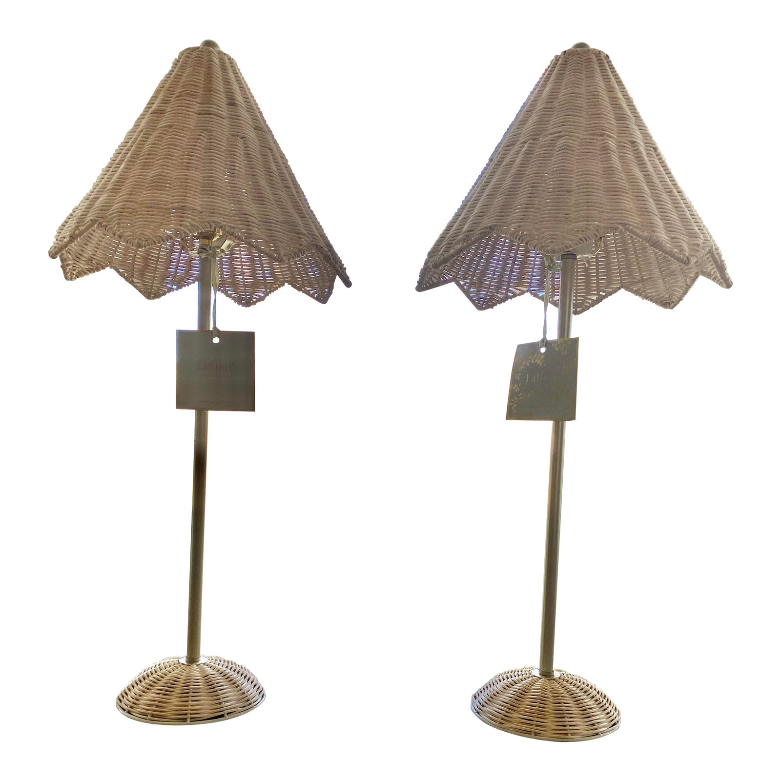 Lillian August Parasol Rattan Lamps a Pair Chairish