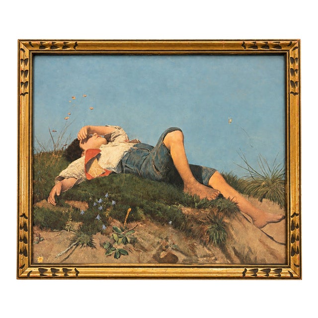 1920's Antique Framed Art Deco Miniature Print of Pierre-Auguste Cot's "Springtime" – 8" X 10" For Sale