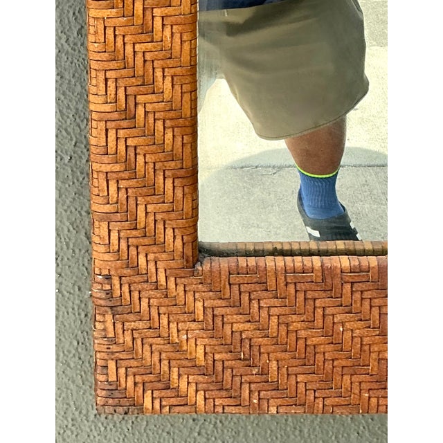 Vintage Woven Leather Rectangular Mirror For Sale - Image 10 of 12