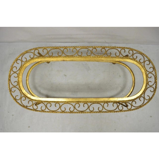 Mid 20th Century Italian Hollywood Regency Gold Gilt Iron Oval 2 Tier Rope Tassel Coffee Table For Sale - Image 10 of 10