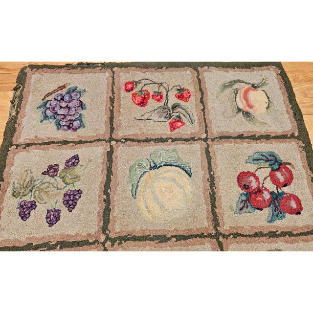Stone Gray Vintage American Hand Hooked Rug, Fruit Blocks Pattern, Folk Art Tapestry, 2x4 For Sale - Image 8 of 12