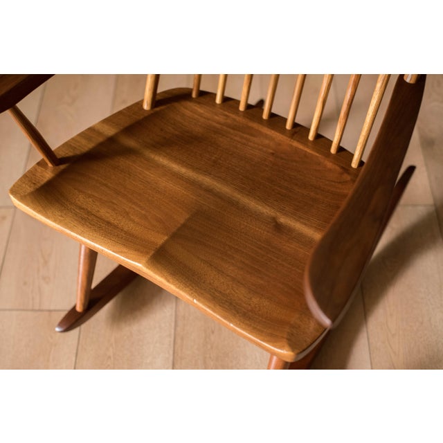 Brown Vintage George Nakashima Solid Walnut New Lounge Chair Rocker With Arms For Sale - Image 8 of 18