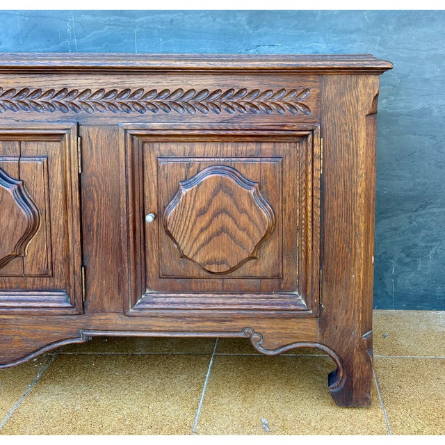 Wood Spanish Renaissance Revival Oak Sideboard with Three Doors, 1930s For Sale - Image 7 of 13