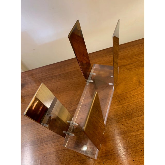 Vintage Karl Springer Style Lucite, Nickel, and Copper Letter Holder For Sale - Image 10 of 11