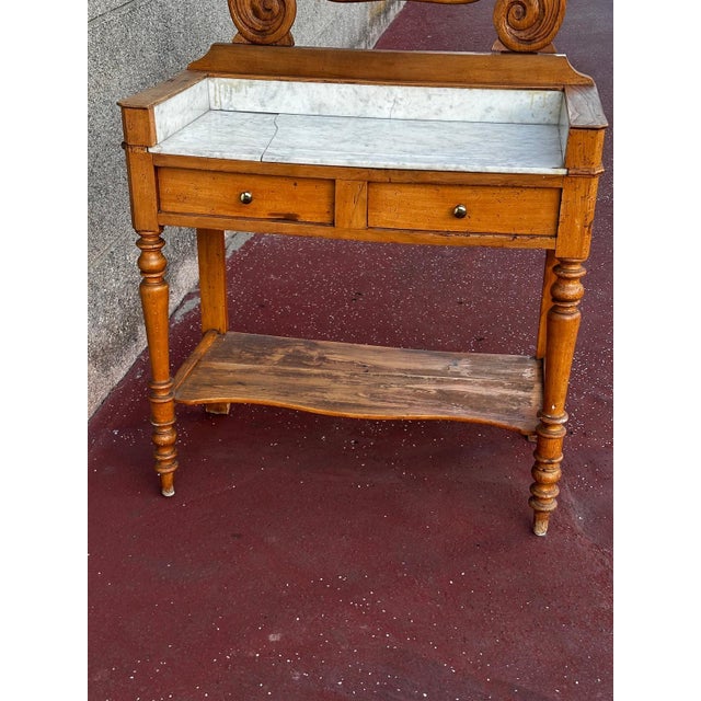 Louis Philippe Cherrywood Dressing Table with Marble Top and Swiveling Mirror, France, 19th Century For Sale - Image 18 of 18