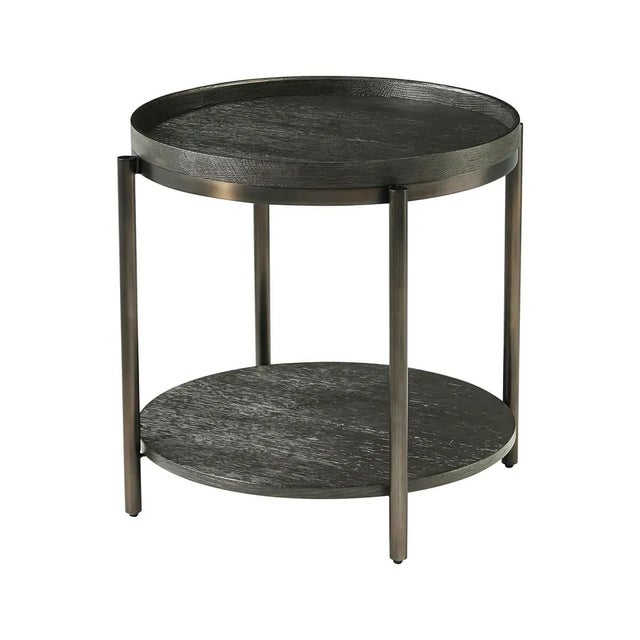 Wood Round Dark Lamp Table For Sale - Image 7 of 7