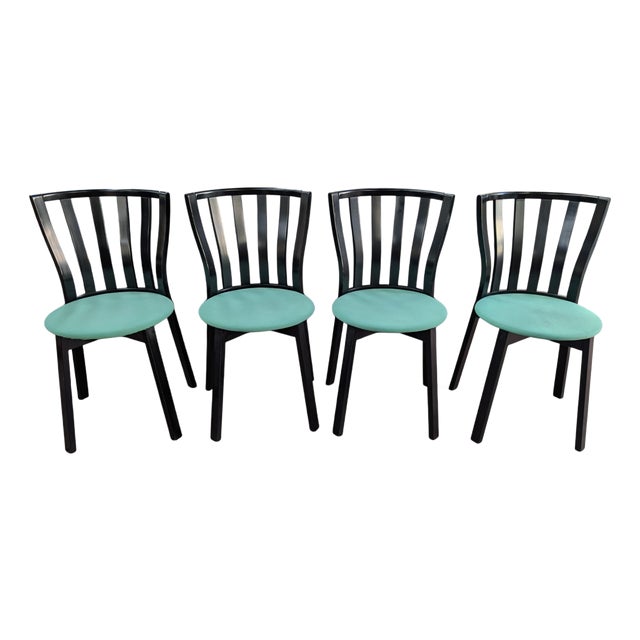 Dining Chairs with Aqua Green Fabric Seats, Set of 4 For Sale