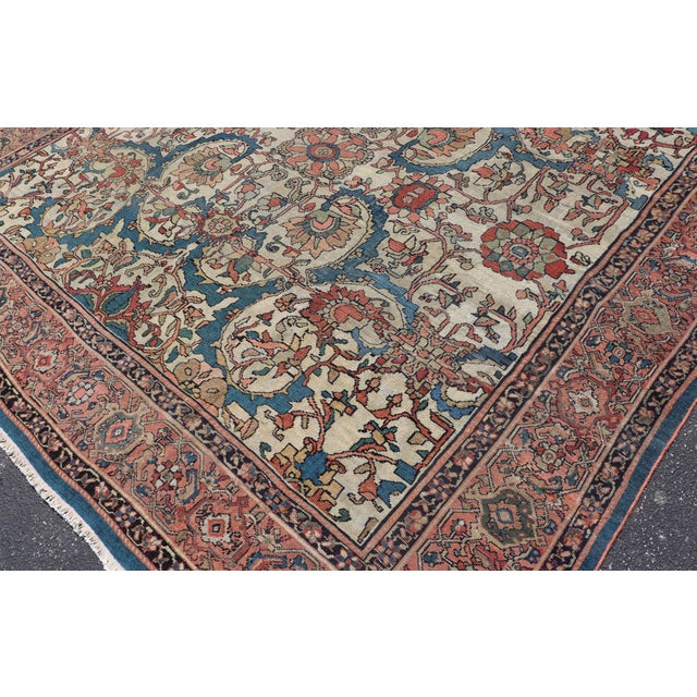Antique Persian Sultanabad Rug in Ivory Background, Blue, Salmon & Multi Colors For Sale - Image 14 of 17