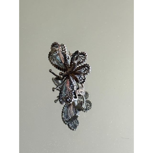 Mid Century Italian 800 Silver Filigree Butterfly Brooch For Sale - Image 14 of 15