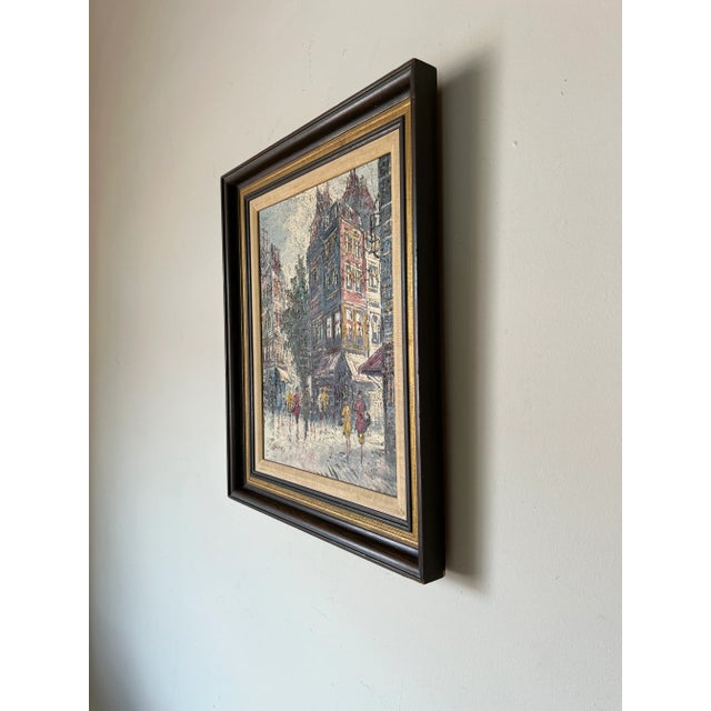 Abstract 1960's Heyer Impressionist Winter Cityscape Paris Street Scene Oil Painting on Canvas For Sale - Image 3 of 12