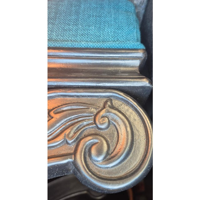 Ethan Allen 1990s Vintage Ethan Allen X Bench Ottomans Set of 2 Black and Celedon Palm Beach Style For Sale - Image 4 of 4