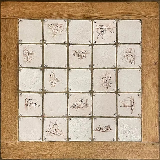 Rustic Antique Oak Coffee Table With Hand-Painted Delft Tiles For Sale - Image 12 of 13