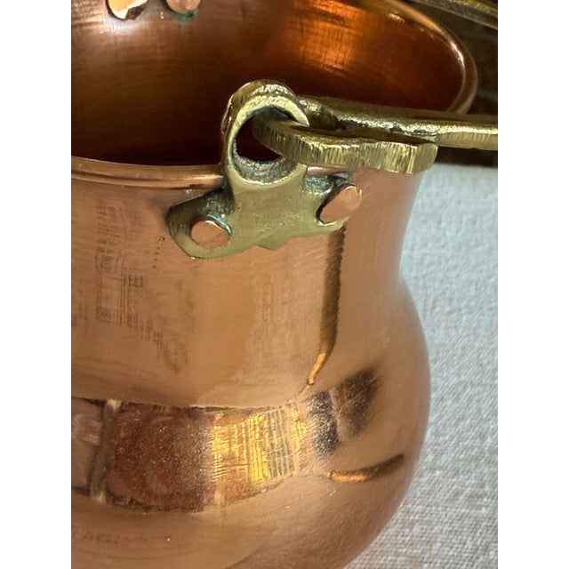 Vintage Copper Planter Utensil Pot With Hinged Brass Handle MCM Lodge CabinCore For Sale - Image 10 of 10