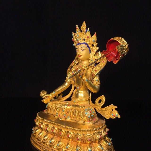 This exquisite vintage statue depicts the White Umbrella Goddess (Sitatapatra), a revered figure in Buddhist tradition...