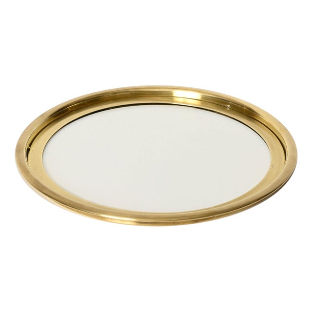 Brass and Crystal Round Serving Tray by Bellotto, Italy, 1970s For Sale