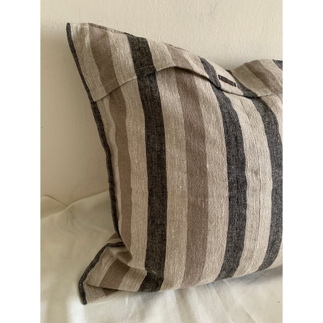 Cozy Striped Burlap Pillow with Leather Accent – 20" x 20" Handmade cozy striped burlap pillow featuring a stylish leather...