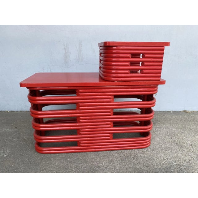 Restored Red Six-Strand Square Pretzel Loveseat Sofa & Table Livingroom Set For Sale - Image 11 of 12