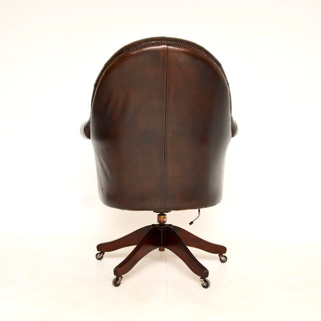 Wood Antique Victorian Leather Swivel Directors Desk Chair, 1950s For Sale - Image 7 of 14