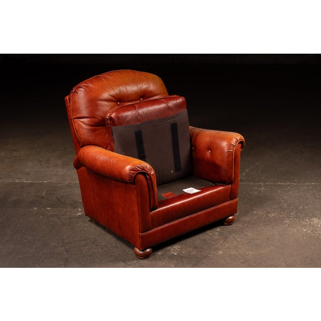 Mid 20th Century Vintage Tufted Leather Lounge Chair and Ottoman in Red For Sale - Image 5 of 12