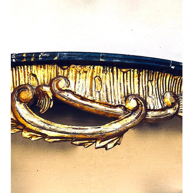 Gold Antique Hand-Carved Gilt Wood Console - Wall Mount - Faux Marble Top For Sale - Image 8 of 12