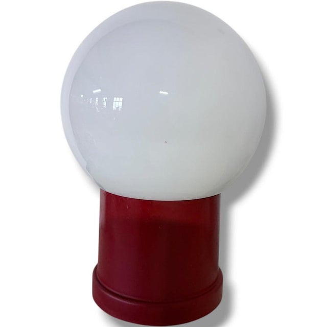 Vintage Space Age Red Mushroom Lamp Red with Opaline Glass For Sale - Image 5 of 9