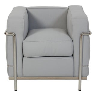 Vintage LC2 Chair in Grey-Blue Fabric by Le Corbusier, 2010s For Sale