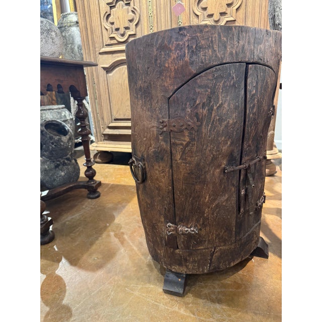 Spanish shepherds trunk with two working doors, lock and key. Scalloped shelf inside. 18th c 18”l x 16”d x 30”h