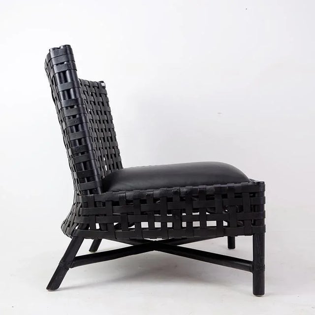 Set of Black Woven Leather Lounge Chairs For Sale - Image 6 of 12