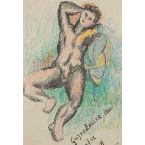 Sandro Chia, Reclined Man, 1984, Pencil and Pastel on Paper For Sale - Image 4 of 5