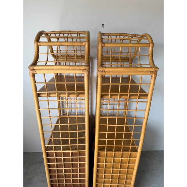 Wood Vintage Coastal Pagoda-Style Rattan Etagères With Three Drawers – A Pair For Sale - Image 7 of 12