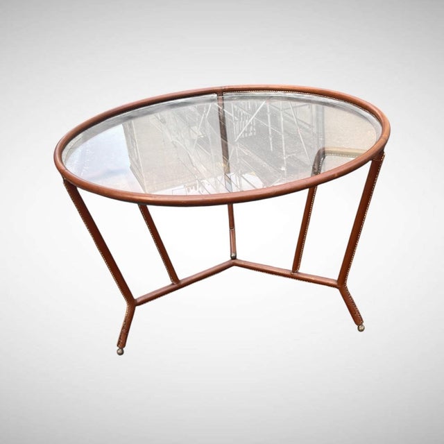 Mid-Century Modern Stitched Leather Cocktail Table by Jacques Adnet, 1950s For Sale - Image 3 of 11