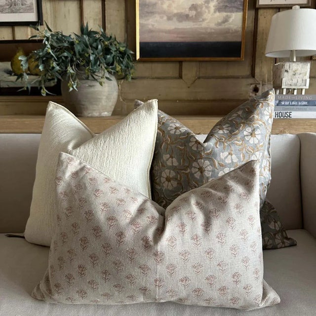 French Linen Accent Pillow in Cream Includes Down Feather Insert For Sale - Image 4 of 7