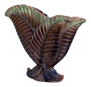Mid Century Royal Haeger Brown Double Leaf Vase