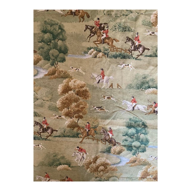 Parker Kaufmann “Fox Hunt” Equestrian Scenic Toile Designer Fabric – 3.22 Yards X 54” Wide – Ralph Lauren Style, Traditional and English Style Decor For Sale